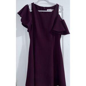 Elegant Maroon Ruffle Sleeve Dress